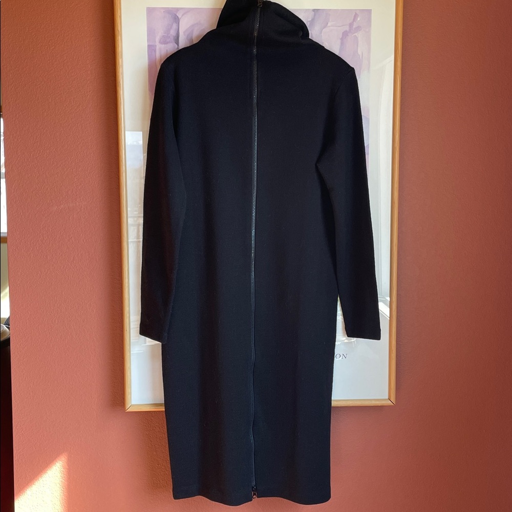 Harve Benard Rare Vintage Jet Black Full Zip Dress Wool Blend Wide Collar, M - Picture 2 of 6